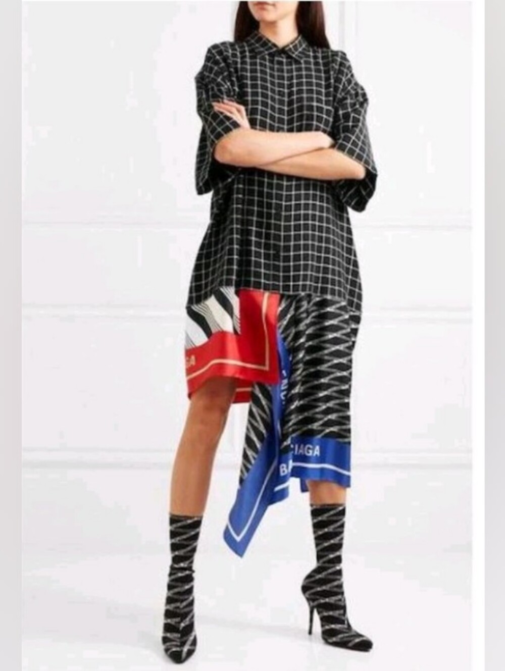 Balenciaga Asymmetrical Scarf Cotton And Silk Shirt Dress Size 34